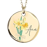 Birth Flower Name Necklace, Mothers Day Gift for Her, Daisy Birth Flower Necklace, Mom Necklace, Birthday Gift for Her, Colorful Flower Gift -U-LCN-FL