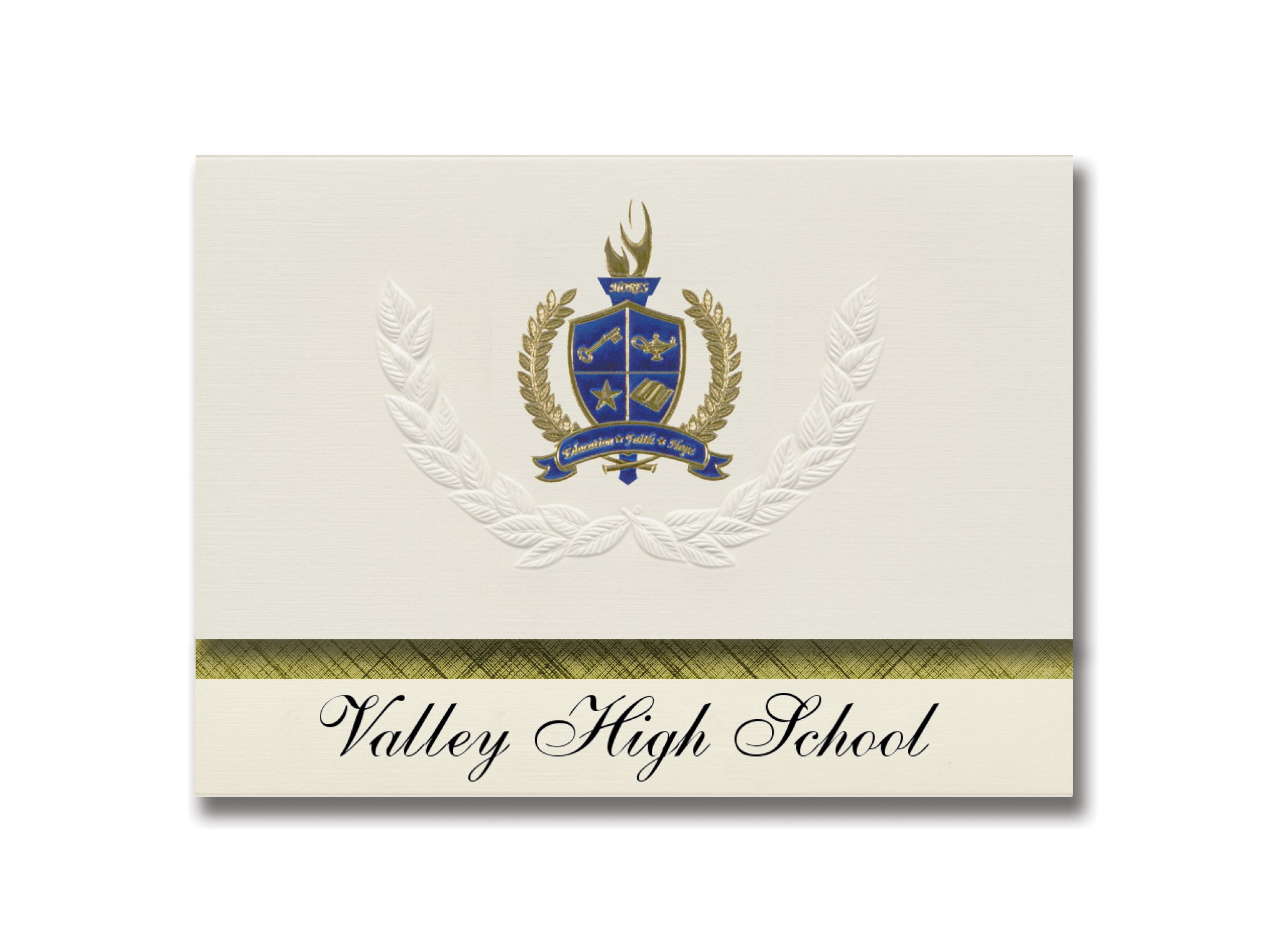 Signature Announcements Valley High School (Orderville, UT) Graduation Announcements, Presidential style, Elite package of 25 with Gold & Blue Meta...