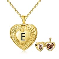 SOULMEET 10K 14K 18K Solid Yellow Gold/Plated Gold Locket Radiation Initial Heart Locket Necklace That Holds Pictures Personalized Photo Locket Necklace Alphabet A-Z