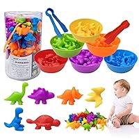 Counting Dinosaurs Matching Game Color Sorting Toys with Sorting Bowls Montessori STEM Color Classification Sensory Training Early Educational Preschool Learning Toy Gift for Toddlers Kids Ages 3 4 5
