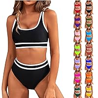 AODONG Bikini Sets for Women One Shoulder High Waisted Color Block Two Piece Swimsuits Cutout Bathing Suit