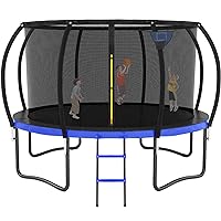Trampoline 12FT 14FT 15FT 16FT Trampoline for Kids/Adults - Outdoor Recreational Trampolines with Enclosure Net Curved Poles and Ladder, Heavy Duty Trampoline Anti-Rust Coating, ASTM Approval