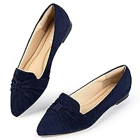 MUSSHOE Ballet Flats Dress Shoes for Women Comfortable Women's Pointed Toe Flat Slip On with Bow