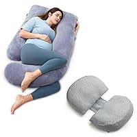 Momcozy U Shaped Full Body Pregnancy Pillow with Portable W Shaped Pregnancy Wedge Pillow