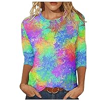 3/4 Sleeve T Shirts for Women Crew Neck Summer Tie Dye Stripe Tunic Spring Tops 2023 Trendy Crewneck Slim Fit Blouses S-5Xl