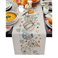 Farmhouse Pumpkin Table Runner 36 Inches Long for Dining Table Decor, Cotton Linen Farmhouse Table Runner Washable Dresser Scarf for Kitchen Coffee Table Party Holiday Fall Thanksgiving Maple Leaf