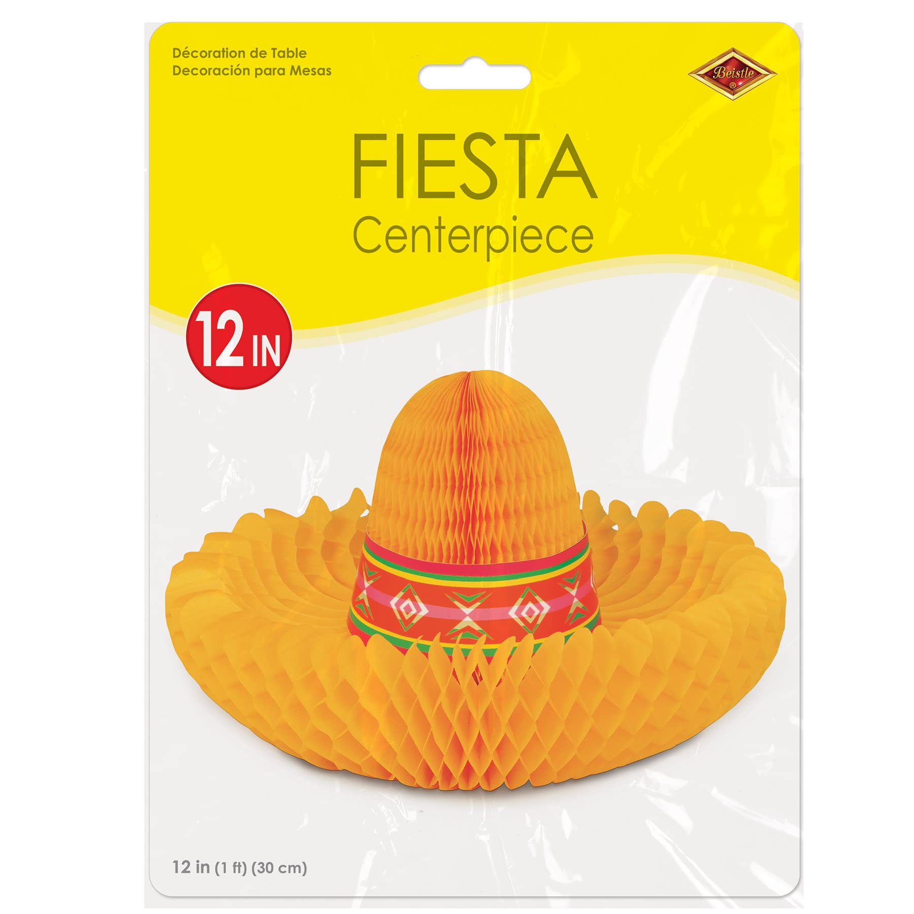 Beistle Tissue Paper Fiesta Sombrero Centerpiece Cinco De Mayo Mexican Theme Table Party Decorations Supplies, Yellow/Red/Green, 12