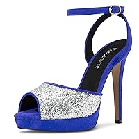Castamere Women Stiletto High Platform Heel Peep Open Toe Ankle Strap Glitter Sandals Wedding Prom 4.7 Inches Heels