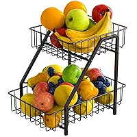 MaraFansie 2-Tier Fruit Basket Countertop Fruit Bowl Bread Basket Vegetable Holder Storage Stand Large Capacity, Black
