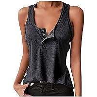 Henley Tank Tops for Women Summer Sleeveless Tunic Tops Casual Snap Button Blouse Loose Fit Tshirts Solid Cami Vest