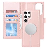Ｈａｖａｙａ for Samsung Galaxy S22 Ultra Wallet Case for Women magsafe Compatible Galaxy S22 Ultra Wallet case with Card Holder Detachable Magnetic flip Leather Cover-Rose Gold