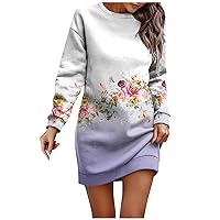 Trendy Long Sleeve T Shirt Dress for Women,Casual Plus Size Fall Winter Elegant Vintage Floral Cute Sexy Mini Dress