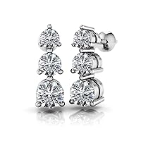 1.00 ct Ladies Round Cut Diamond Droop Earrings (Color G Clarity SI-1) in 14 Karat White Gold