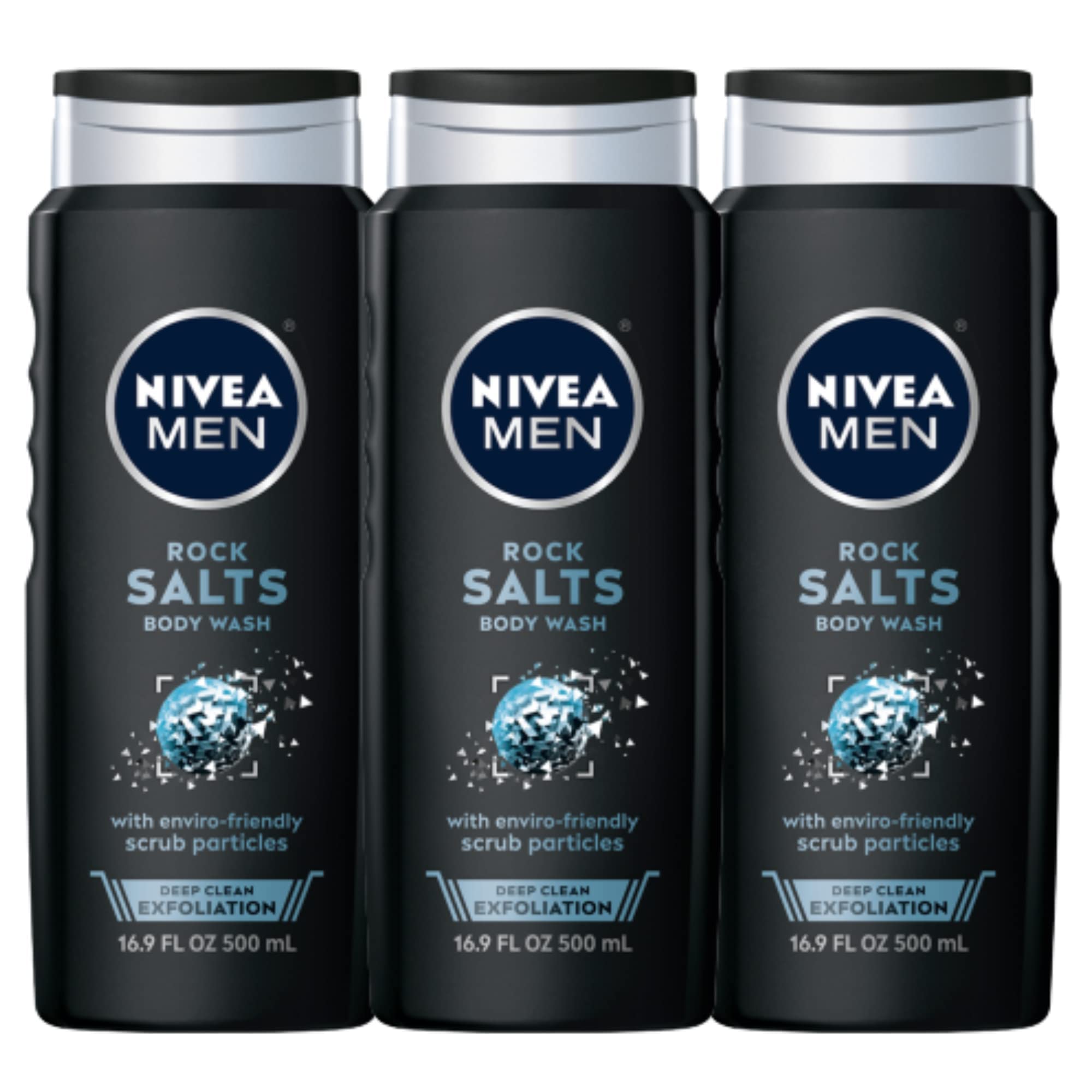 Nivea Men Deep Clean Rock Salts Body Wash, Exfoliating Rock Salt Body Wash, 3 Pack of 16.9 Fl Oz Bottles