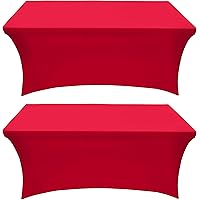 Utopia Kitchen Spandex Tablecloth 2 Pack [6FT, Red] Tight, Fitted, Washable and Wrinkle Resistant Stretch Rectangular Patio Table Cover for Event, Wedding, Banquet & Parties [72Lx30Wx30H Inch]