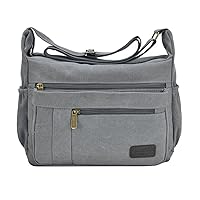 Light Weight Canvas Shoulder Bag for Women Messenger Handbags Cross Body Multi Zipper Pockets Bag