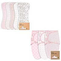 Organic Burp Cloths for Baby Boys and Organic Baby Swaddle Sleep Sacks Bundle - Burping Cloth, Burp Clothes, (Sweet Charm) - Swaddling Wrap Blanket Sleeping Bag for Newborn, Infant (Blossom)