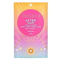 Pacifica Beauty, After Sun Cool & Glow Chest Area Sheet Mask, Aloe Vera, Calendula, Vitamin C, Vanilla, Cooling Mask, Suncare + Skincare, Sun Burn Relief, Vegan