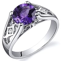 PEORA Amethyst Cathedral Solitaire Ring for Women 925 Sterling Silver, Natural Gemstone Birthstone, 1.25 Carats Round Shape 7mm, Sizes 5 to 9