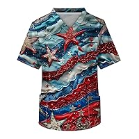 Men's Independence Day Scrub Top American Flag Printed Scrubs Tops 4th of July Patriotic T Shirt Plus Size Working Uniform