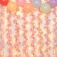 Sunm Boutique 12 Pcs 70.8 Ft Artificial Cherry Blossom Garlands with 30 Colorful Mix Balloons, Faux Cherry Blossom Hanging Silk Sakura Flowers Vines Garlands for Home Wedding Party Decor, Pink