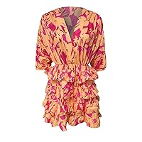 Women's Fall Dresses Fashionable Casual Versatile Daily Floral Square Neck Long Sleeve Dress Cocktail, S-XL