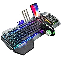 Wireless Gaming Keyboard and Mouse,RGB Backlit Rechargeable Keyboard Mouse with 5000mAh Battery Metal Panel,Removable Hand Rest Mechanical Feel Keyboard and 7 Color Gaming Mute Mouse for PC Gamer