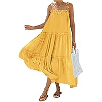 BTFBM Women 2024 Summer Maxi Dresses Sleeveless Spaghetti Strap Casual Sundress Tiered Ruffle Boho Cami Beach Long Dress