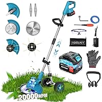 20000 RPM Battery Powered Weed Eater Cordless, 12'' Electric Weed Wacker Brush Cutter Heavy Duty, Striming Weed Trimmer Edger Lawn Mower with Charger, Metal Blade,1 Psc 3.0Ah Battery