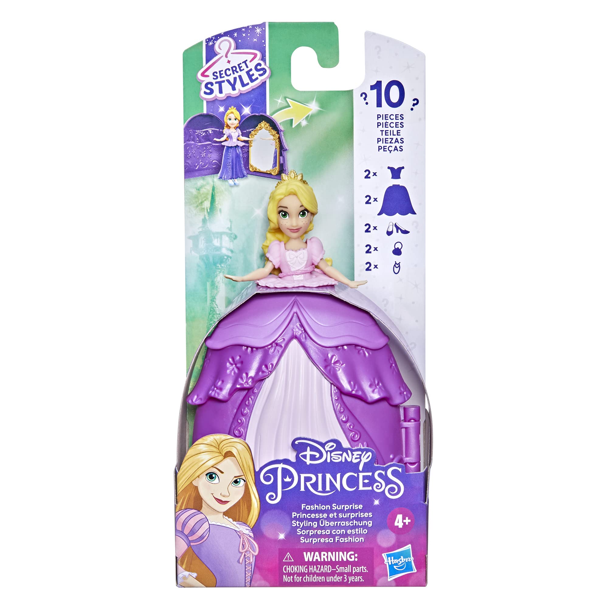 Disney Princess Secret Styles Fashion Surprise Rapunzel, Mini Doll Playset with Extra Clothes and Accessories, Toy for Girls 4 and Up