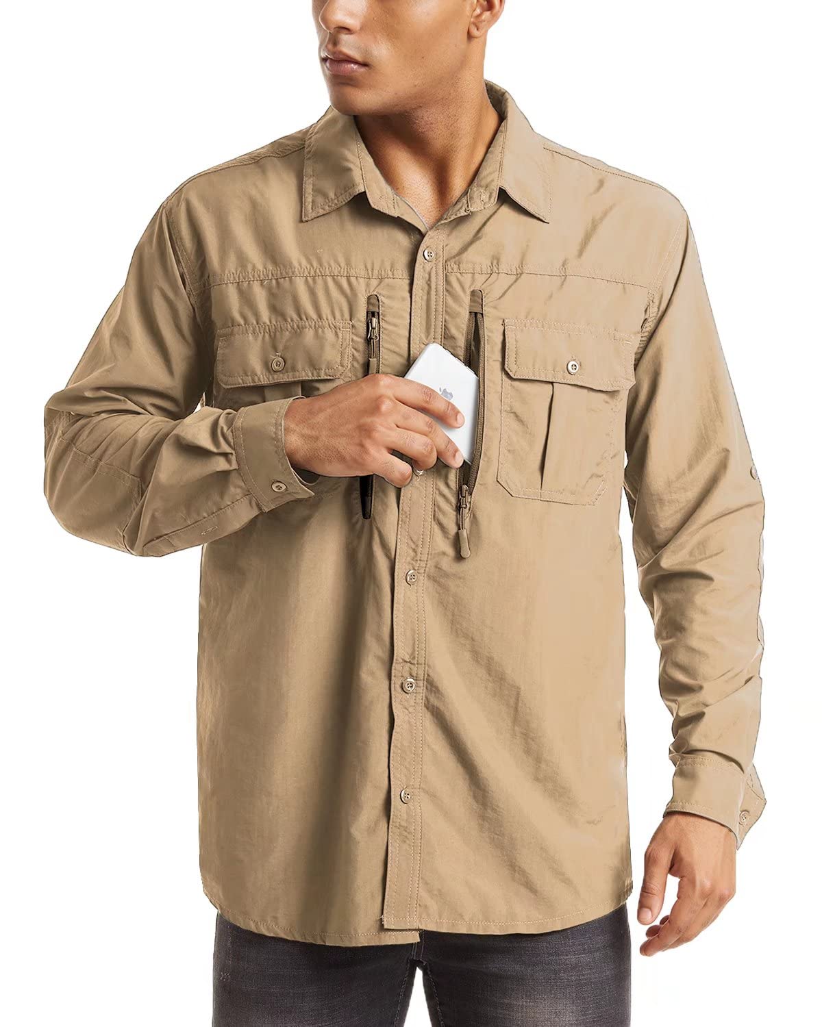 MAGCOMSEN Men's UPF 50+ Sun Protection Shirts, Button Down Long Sleeve Shirt for Hiking, Fishing, Work
