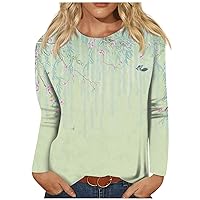 Womens Fall Fashion 2023,Cotton Long Sleeve Shirt Women Casual Retro Printed Round Neck Long Sleeve Pullover Cute Tops Trendy