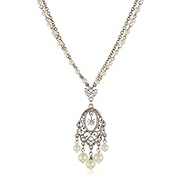 1928 Jewelry Pink Champagne Ornate Chandelier Pendant Necklace