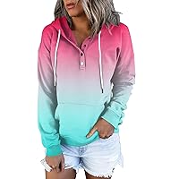 Btbdydh Fall Winter Outfits Fall Tops for Women Gradient Print Pullover Hoodies Long Sleeve with Pockets Tops Button Down Collar Sweatshirts