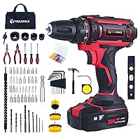 TOOLSPACE 69pcs Cordless Drill/Driver Kit, 20V MAX Electric Power Drill with 2000mAh Li-ion Battery, 3/8 Inches Keyless Chuck, 19+1 Metal Clutch, Built-in LED for Wood Metal Walls