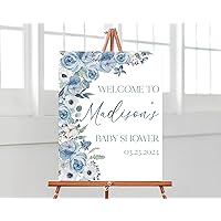 Personalized Boy Baby in Bloom Baby Shower Welcome Sign, Blue Spring Flowers Baby Shower Poster, Boy Wildflower Baby Shower Decor, Shower Decorations Custom Sign
