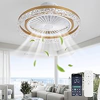 Flush Mount Ceiling Fans with Lights,dimmable Low Profile Ceiling Fans with Lights,Timing and Reversible Lighting&Ceiling Fans, 3 Light Color and 6 speeds Ceiling Fan with Lights, Luxury Gold