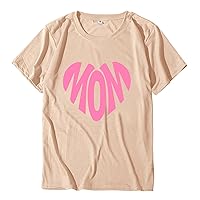 Mom Shirt for Women Pink Letter Print Mom 2024 Spring/Summer Mother's Day T-Shirt Fun Cute Short Sleeve Casual Top T-Shirt