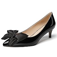 WAYDERNS Women's Slip On Solid Patent Pointed Toe Bow Dress Wedding Kitten Low Heel Pumps Shoes 2 Inch