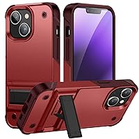 Case for iPhone 15Pro Max/15 Pro/15 Plus/15, Rugged Military Grade Drop Protection Full-Body Shockproof CaseCover with Hidden Holder Stand (15 Plus,Red)