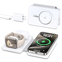 Magnetic Wireless Charger for iPhone: 3 in 1 Travel Charging Station for Apple Devices for iPhone 15 14 13 12 Pro Max Plus - Foldable Charging Pad for Apple Watch Series & Airpods 3 2 Pro