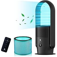 ULTTY Bladeless Tower Fan and Air Purifier in one, 90° Oscillating Bladeless Fan with Remote, Touch, 8H Timer, Floor Fans for Bedroom Whole Room Home Office R021, Black