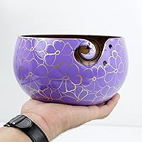 Aluminum Metal Yarn Bowls with Beautiful Printed Surface Designs & Smooth Spiral Curls | Storage for Skeins Hanks & Balls | Knitting, Craft & Crochet Accessories | Gifts Ideas (Floral Purple Bloom)