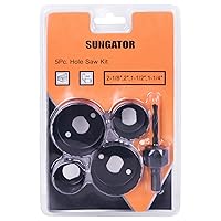 Hole Saw Kit, SUNGATOR 5-Piece Hole Saw Set with 4 Pcs Saw Blades in 1-1/4, 1-1/2, 2, 2-1/8 Inch, 1 Mandrel. Carbon Steel Circle Hole Saw Kit, Arbored Hole Cutter for Wood, Plastic, PVC Board, Drywall