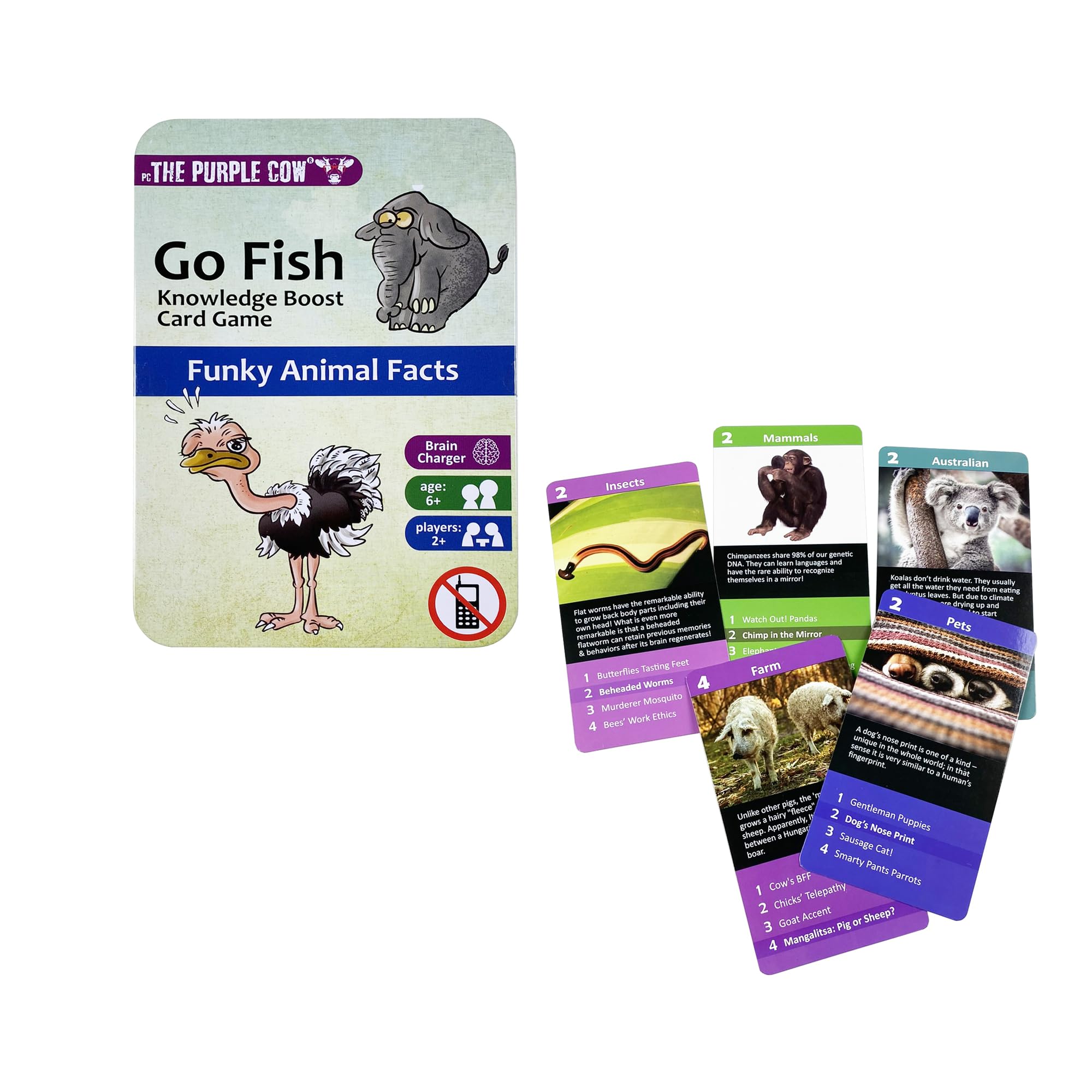 The Purple Cow Go Fish! - Funky Animals Facts - The Classic Card Game with a General Knowledge Boost for Kids & Families Ages 6+