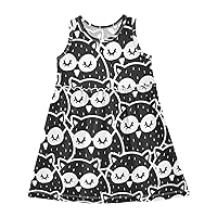 Girls Sleeveless Dress Owl Black White Adorable Tank Play Sundress 2T-8T
