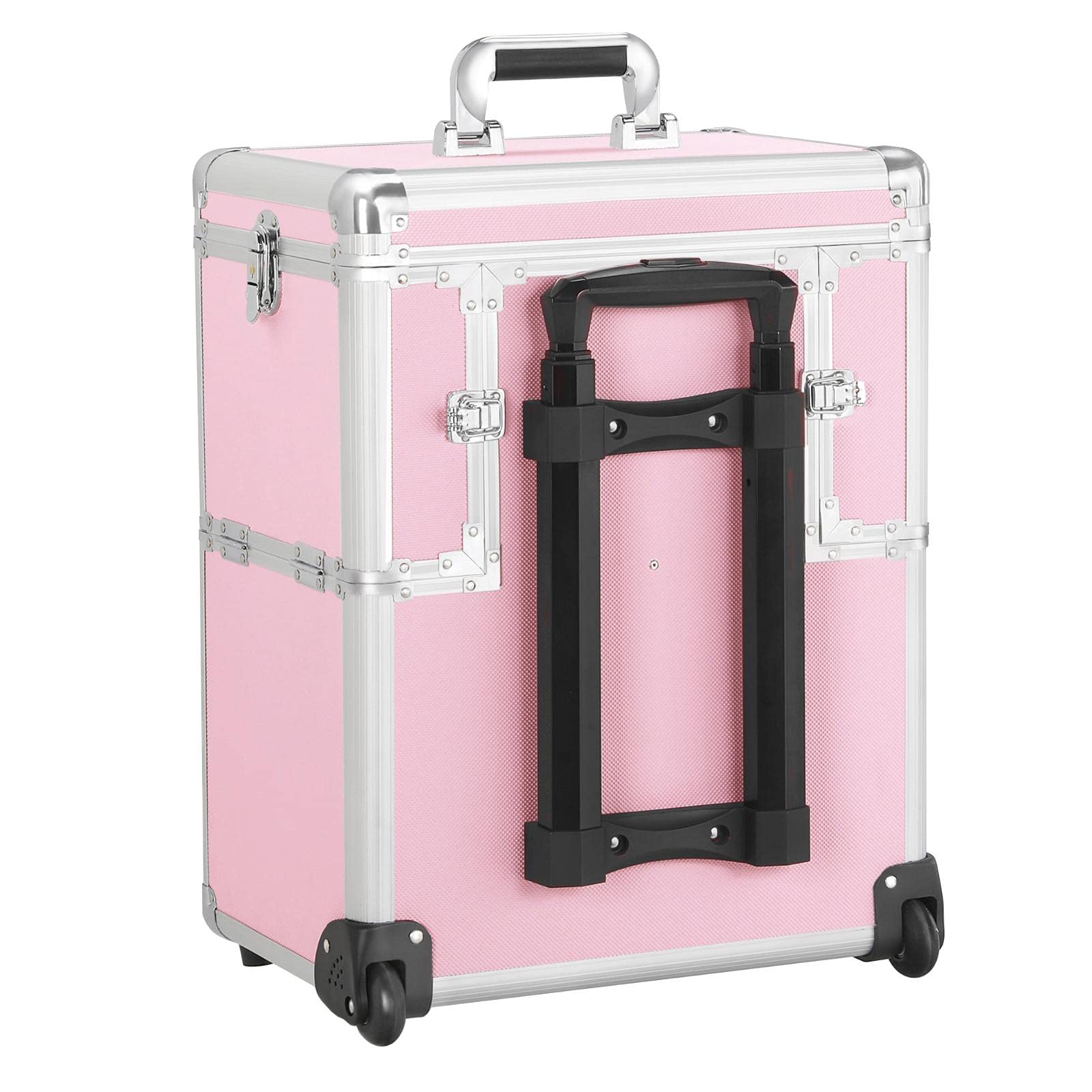 Yaheetech Professional Rolling Makeup Case Artist Travel Portable Travel Makeup Trolley Cosmetic Case Beauty Train Case Cosmetic Organizer