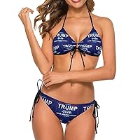 Trump 2024 Save America Again Women's Bikini Sets Two Piece Swimsuit Halter String Bathing Suit Summer Beach