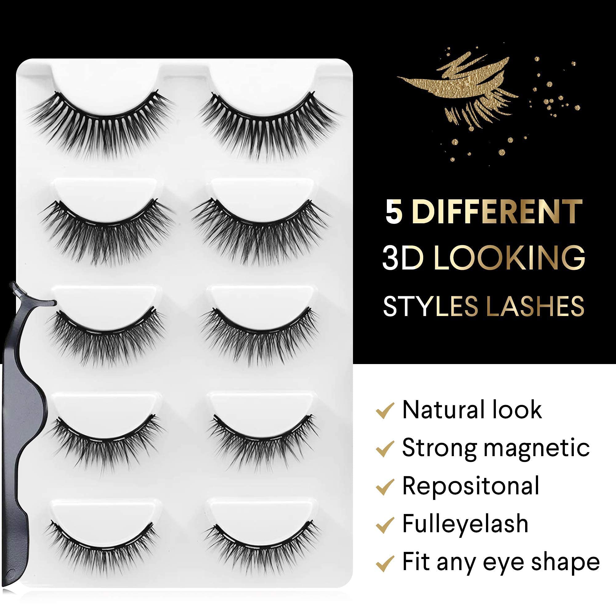 easbeauty 2020 Upgraded Magnetic Eyeliner and Eyelashes Kit, Magnetic Eyelashes with Eyeliner, False Lashes 5 Pairs with Tweezers, Easy to Wear