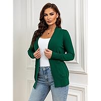 Plus Size Cardigan for Women Plus Solid Double Pocket Duster Cardigan Cardigan for Women (Color : Green, Size : XX-Large)